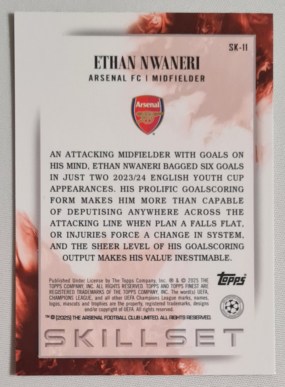 Ethan Nwaneri - 2025 Topps SKILLSET Arsenal FC (RC) #SK-11 /299 Purple Refractor