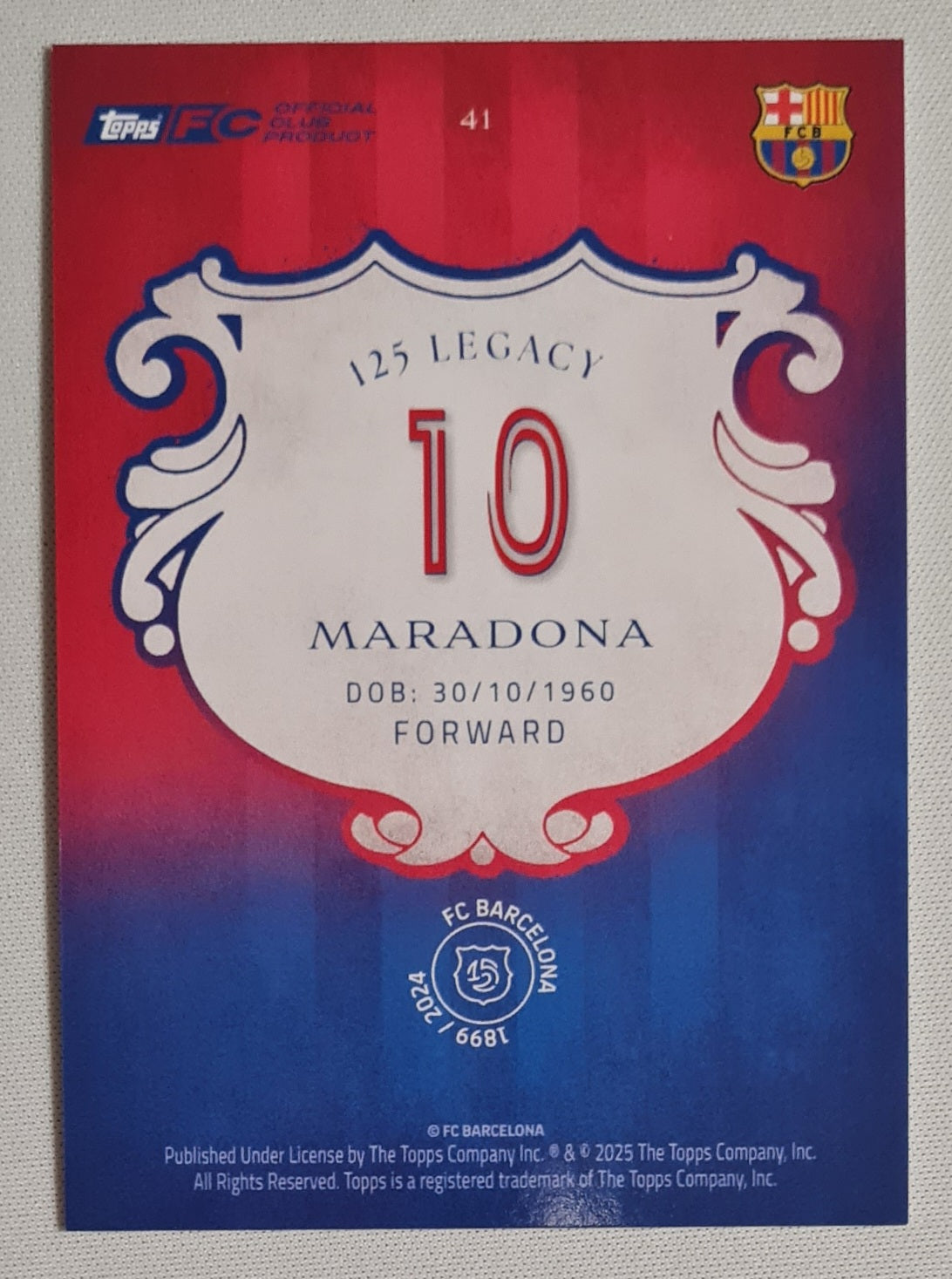 Maradona - 2025 Topps FC Barcelona (1899/2024) 125 Legacy Set Card #41