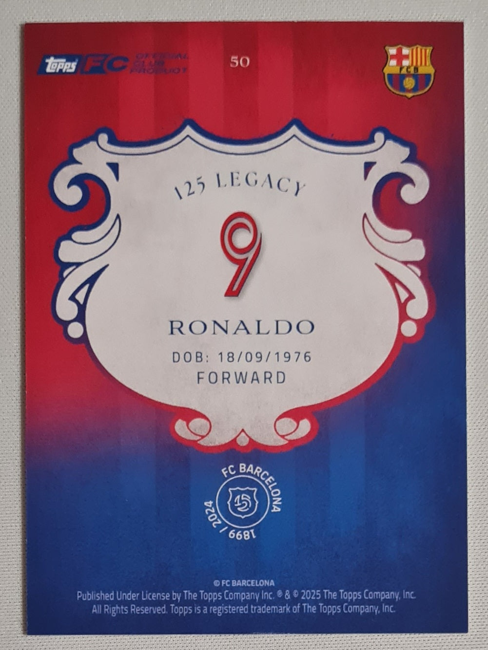 Ronaldo - 2025 Topps FC Barcelona (1899/2024) 125 Legacy Set Card #50