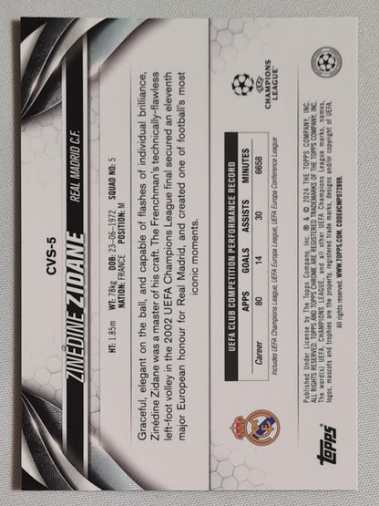 Zinedine Zidane - 2024 Topps Chrome Real Madrid C.F. #CVS-5 Blue Cracked Ice