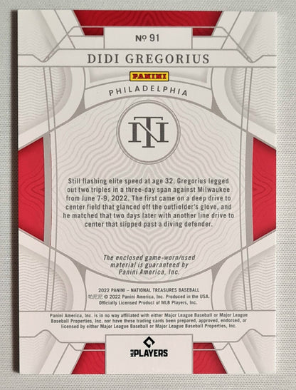 Didi Gregorius - 2022 Panini National Treasure Baseball MLB Philadelphia Phillies #91 / Game used Material /49