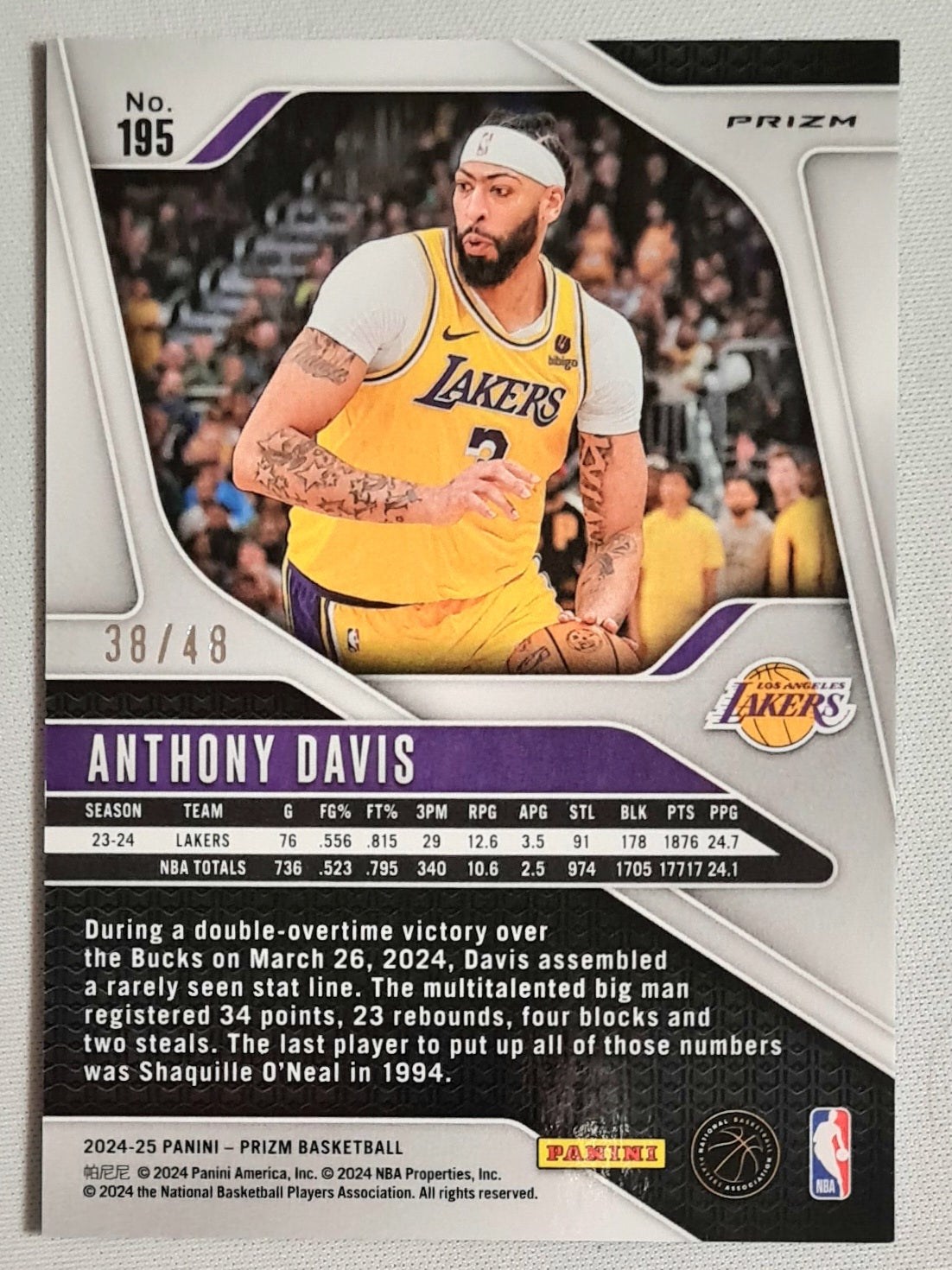 Anthony Davis - 2024/25 Panini Prizm Basketball NBA LA Lakers #195 /48 Dragon Scale Prizm