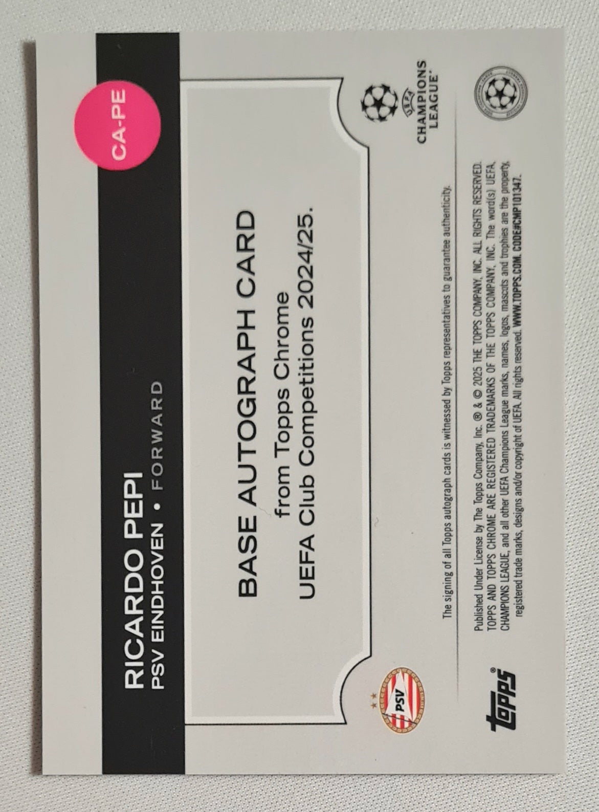 Ricardo Pepi - 2025 Topps Chrome PSV Eindhoven (CL) #CA-PE /Auto