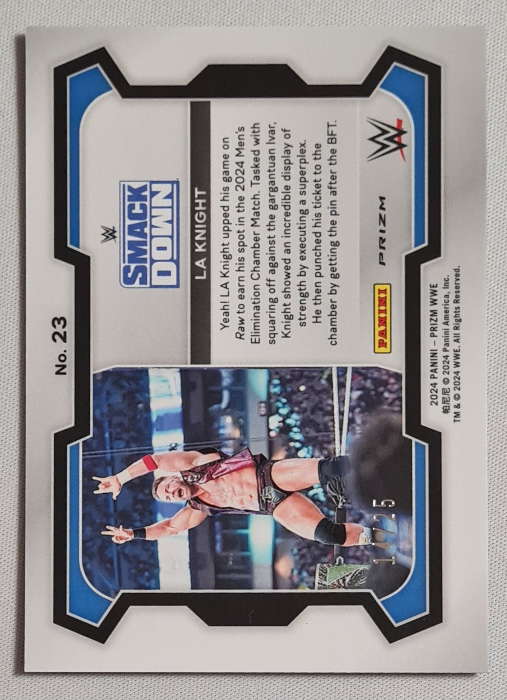 LA Knight - 2024 Panini Prizm WWE Wrestling Smack Down #23 Blue Disco /25