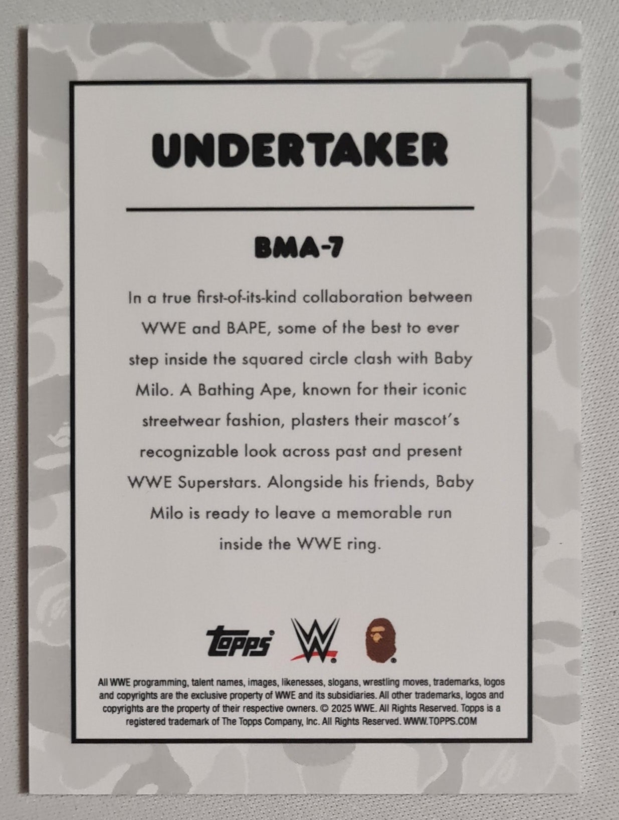 Undertaker - 2025 Topps WWE X Bape Undertaker Baby Milo Insert Wrestling Card #BMA-7