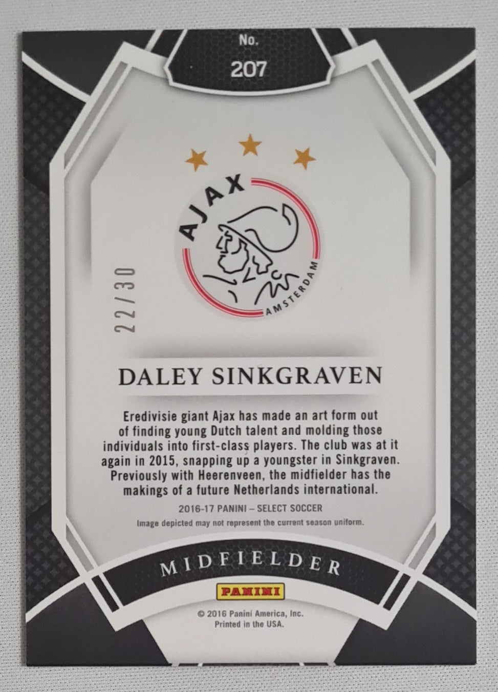 Daley Sinkgraven - 2016 Panini Select AFC Ajax #207 Field level Tie-Dye /30