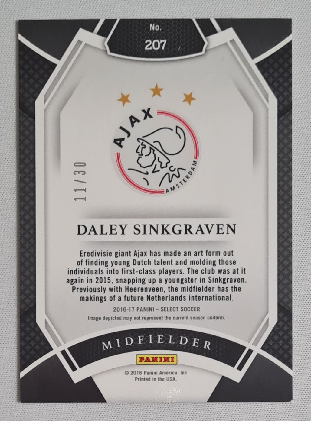 Daley Sinkgraven - 2016 Panini Select AFC Ajax #207 Field level Tie-Dye /30