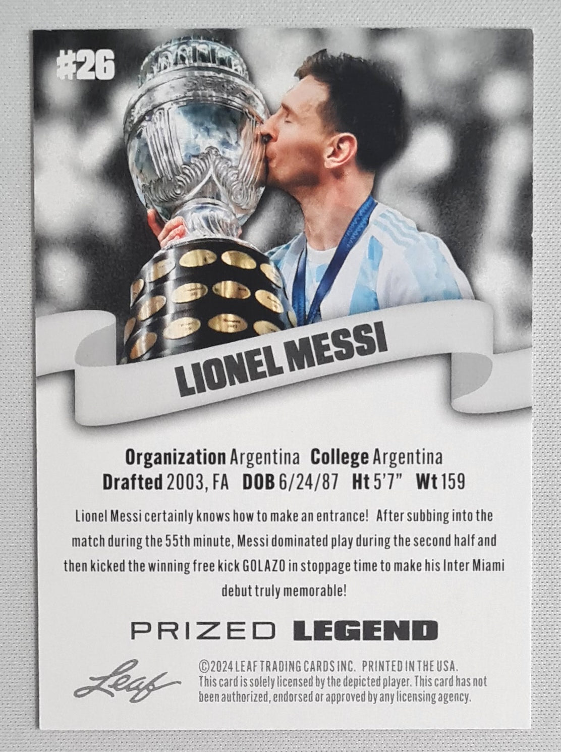 Lionel Messi - 2024 Leaf Trading Cards Soccer Prized Legend #26