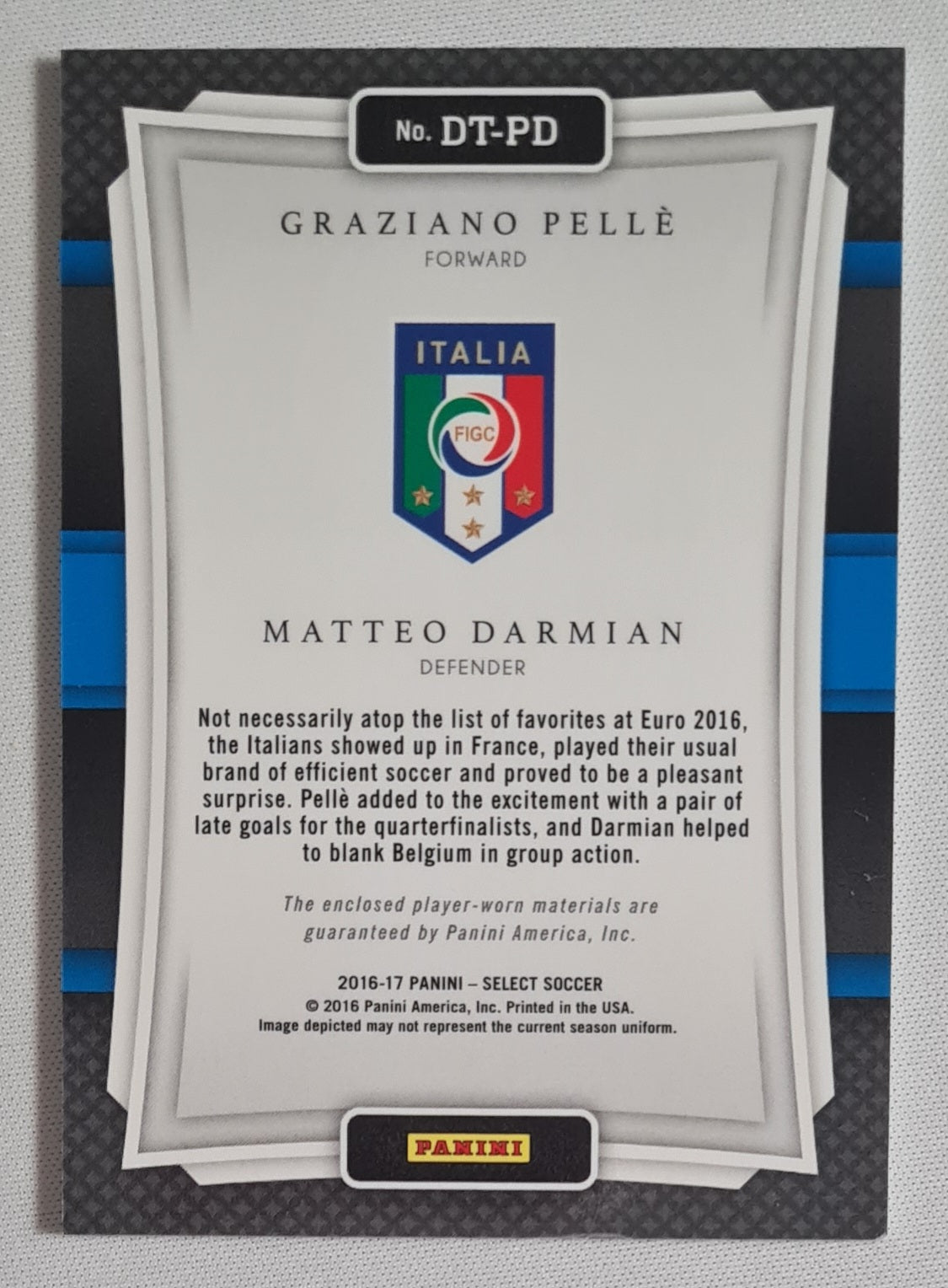 Graziano Pelle / Matteo Darmian - 2016/17 Panini Select Soccer National Team Italia Double Team Memorabilia #DT-PD /dual Patch