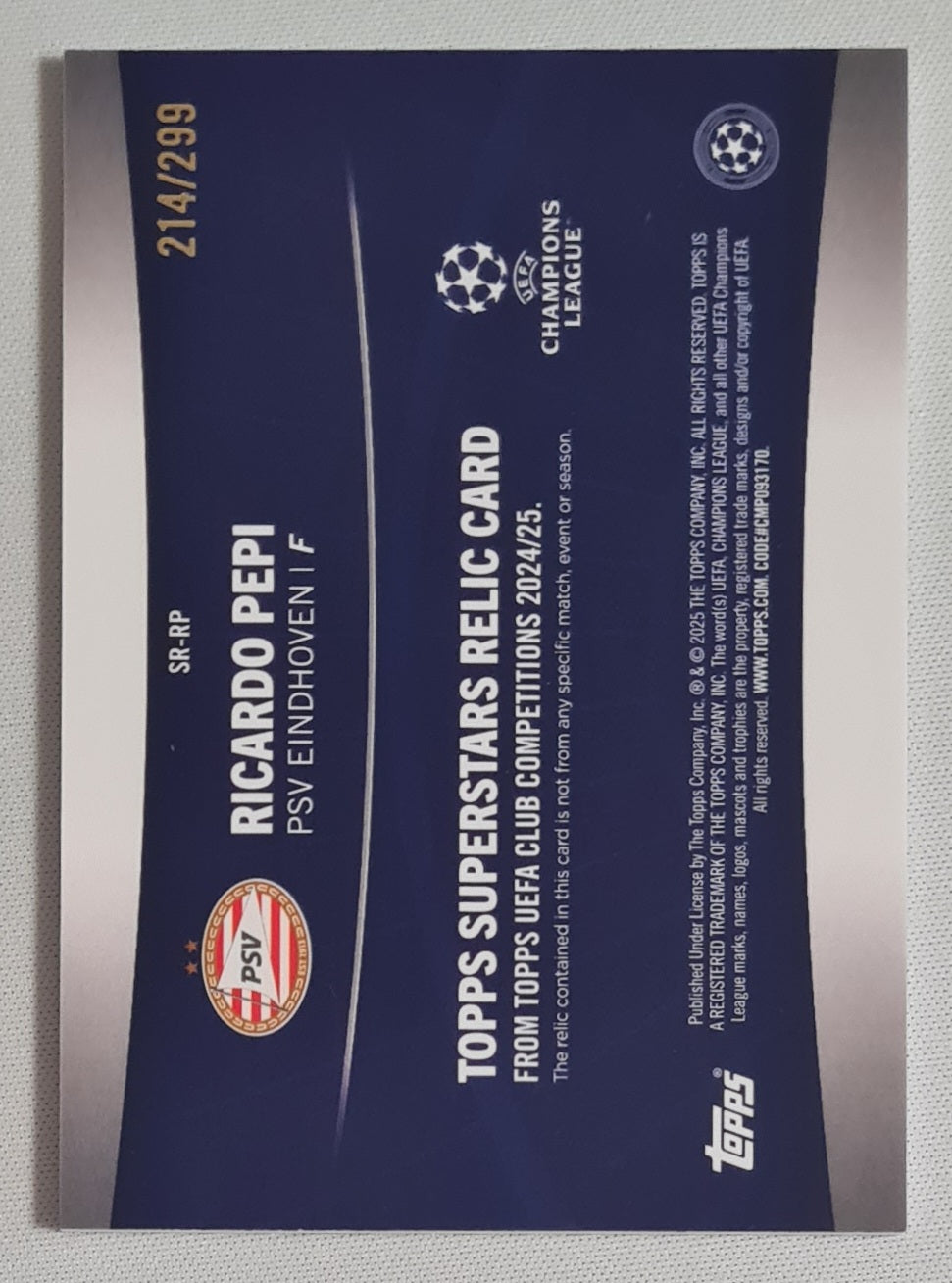 Ricardo Pepi - 2025 Topps PSV Eindhoven Superstars Relic Card (CL) #SR-RP /Patch /299
