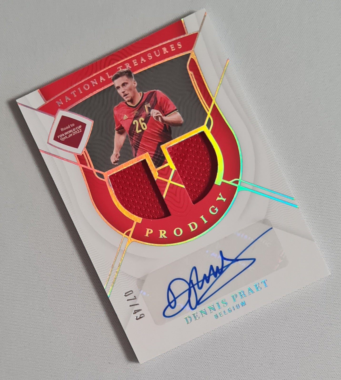 Dennis Praet - 2022 Panini National Treasures FIFA Road to the World Cup Soccer PRODIGY National Team Belgium #PA-DPR /Patch /49 /Auto