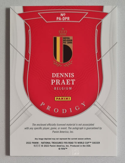 Dennis Praet - 2022 Panini National Treasures FIFA Road to the World Cup Soccer PRODIGY National Team Belgium #PA-DPR /Patch /49 /Auto