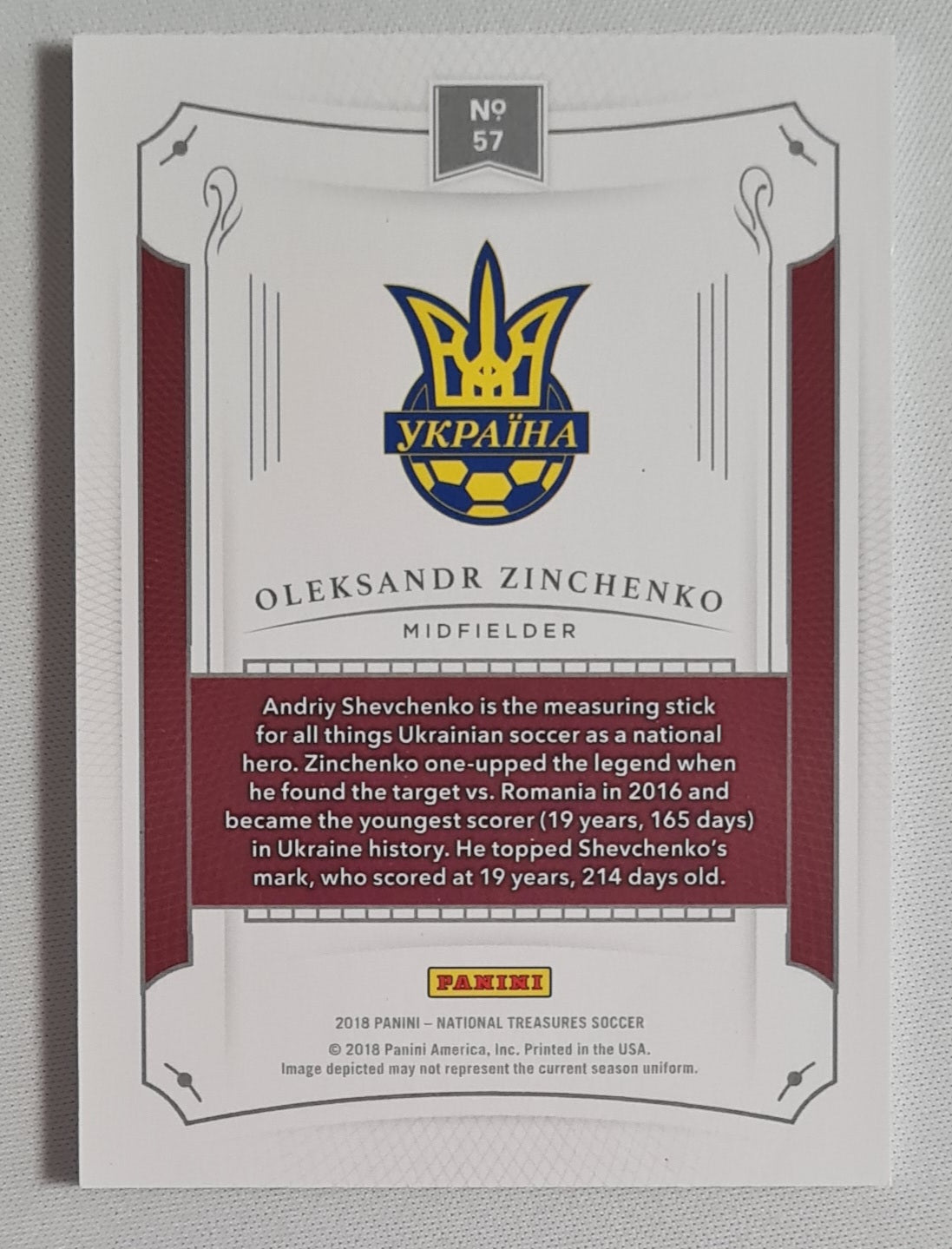 Oleksandr Zinchenko - 2018 Panini National Treasures Soccer National Team Ukraine #57 /50