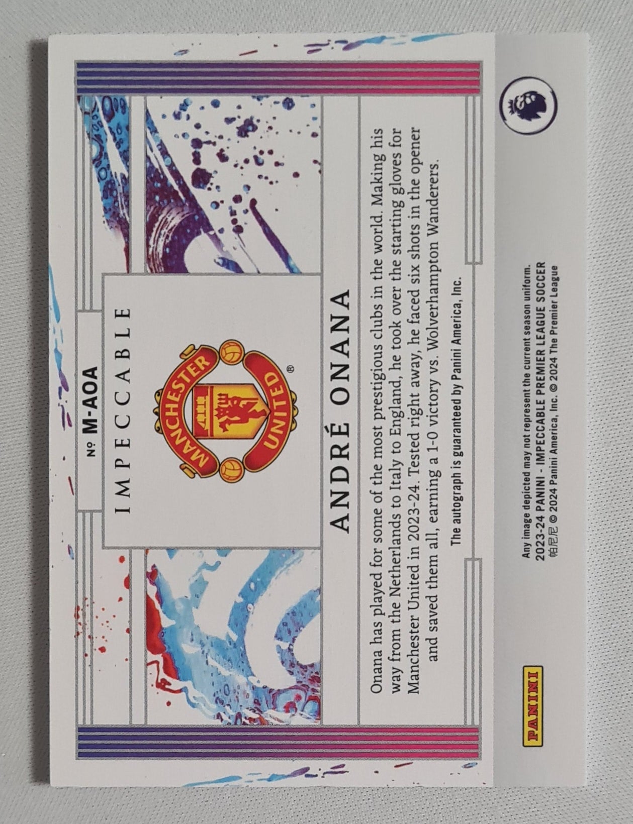 Andre Onana - 2023/24 Panini Impeccable Premier League MASTERSTROKES #M-AOA /Auto