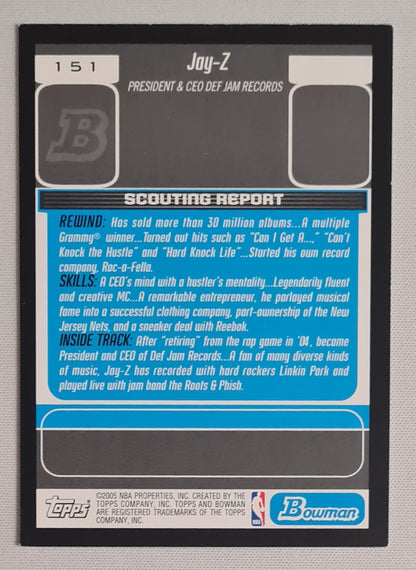 Jay-Z - 2025 Topps NBA Bowman Property - Scouting Report - President & CEO DEF JAM RECORDS #151
