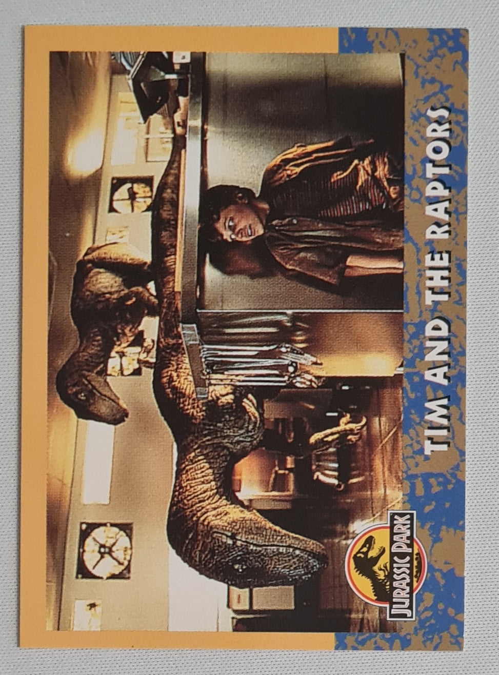 Jurassic Park - 1993 Topps Universal City Studios -Tim and the Paptors - #58