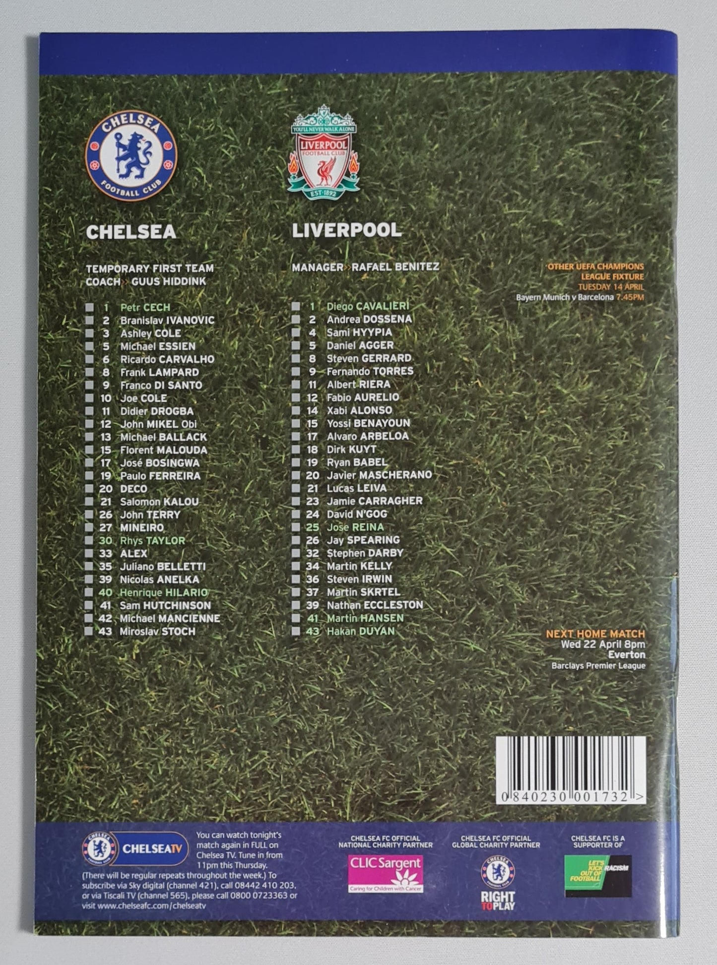 Chelsea FC Official Programme - 2009 UEFA Champions League vs Liverpool