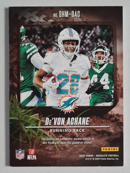 De'Von Achane - 2025 Panini Absolute Football NFL GROUND HOGGS Miami Dolphins #GHM-DAC /115 /Relic Memorabilia
