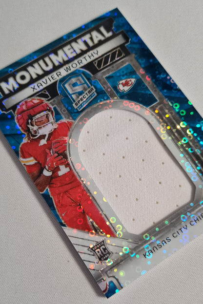 Xavier Worthy - 2024 Panini Spectra Football NFL Kansas City Chiefs Monumental (RC) #MM-XWY Prizm Blue Disco / Patch /50