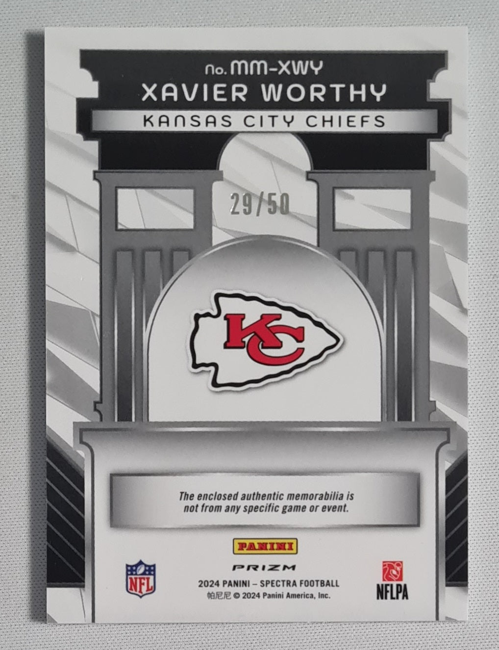 Xavier Worthy - 2024 Panini Spectra Football NFL Kansas City Chiefs Monumental (RC) #MM-XWY Prizm Blue Disco / Patch /50