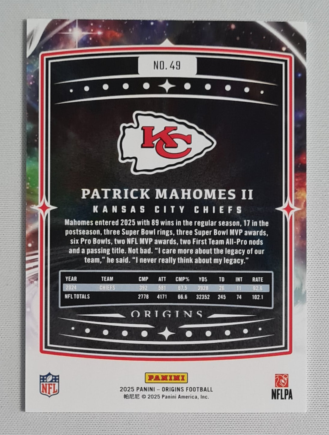 Patrick Mahomes II - 2025 Panini Origins Base Parallel Football NFL Kansas City Chiefs #49