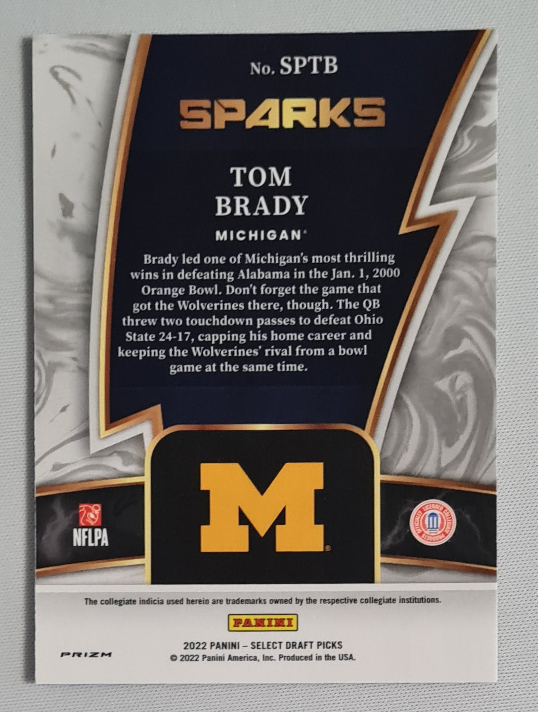Tom Brady - 2022 Panini Select Draft Picks Michigan Football SPARKS #SPTB Refractor