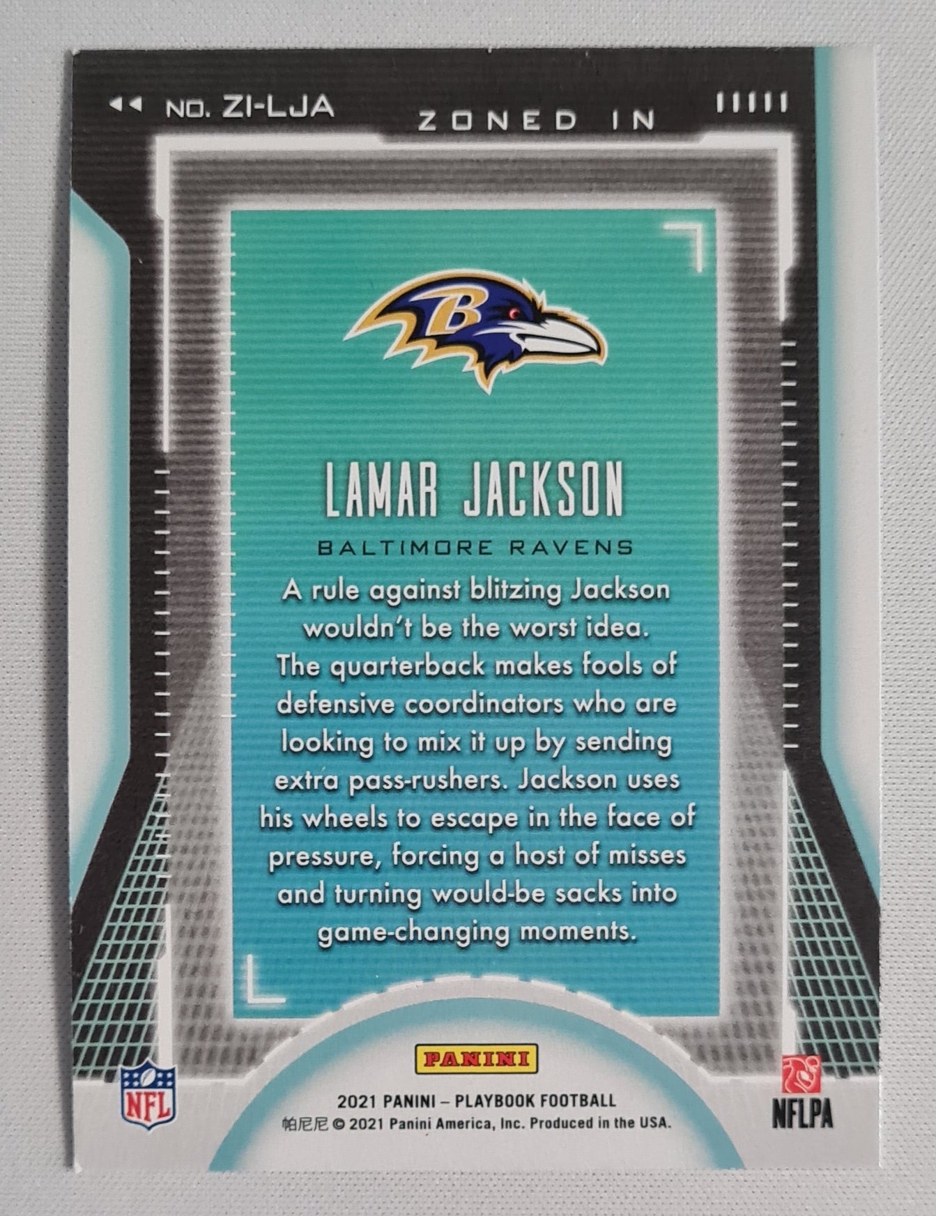 Lamar Jackson - 2021 Panini Playbook Football NFL Baltimore Ravens ZONED IN #ZI-LJA