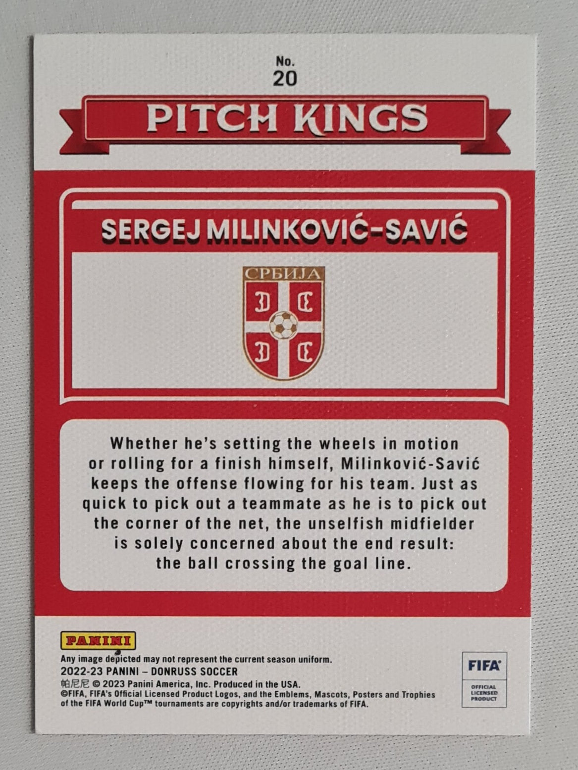 Sergej Milinkovic-Savic - 2022 Panini Donruss Soccer National Team Serbia #20