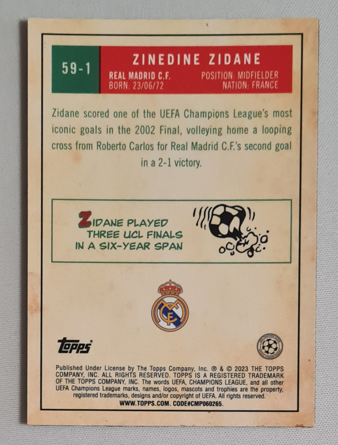 Zinedine Zidane - 2023 Topps Real Madrid C.F. #59-1 Gold