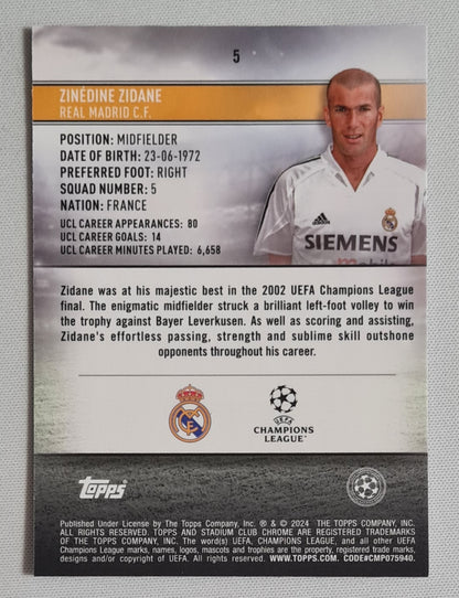 Zinedine Zidane - 2024 Topps Stadium Chrome Real Madrid C.F. (CL) #5 /199 Green Refractor