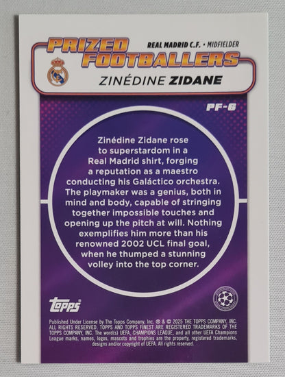 Zinedine Zidane - 2025 Topps Prized Footballers Real Madrid C.F. (CL) #PF-6 /99 Green Refractor