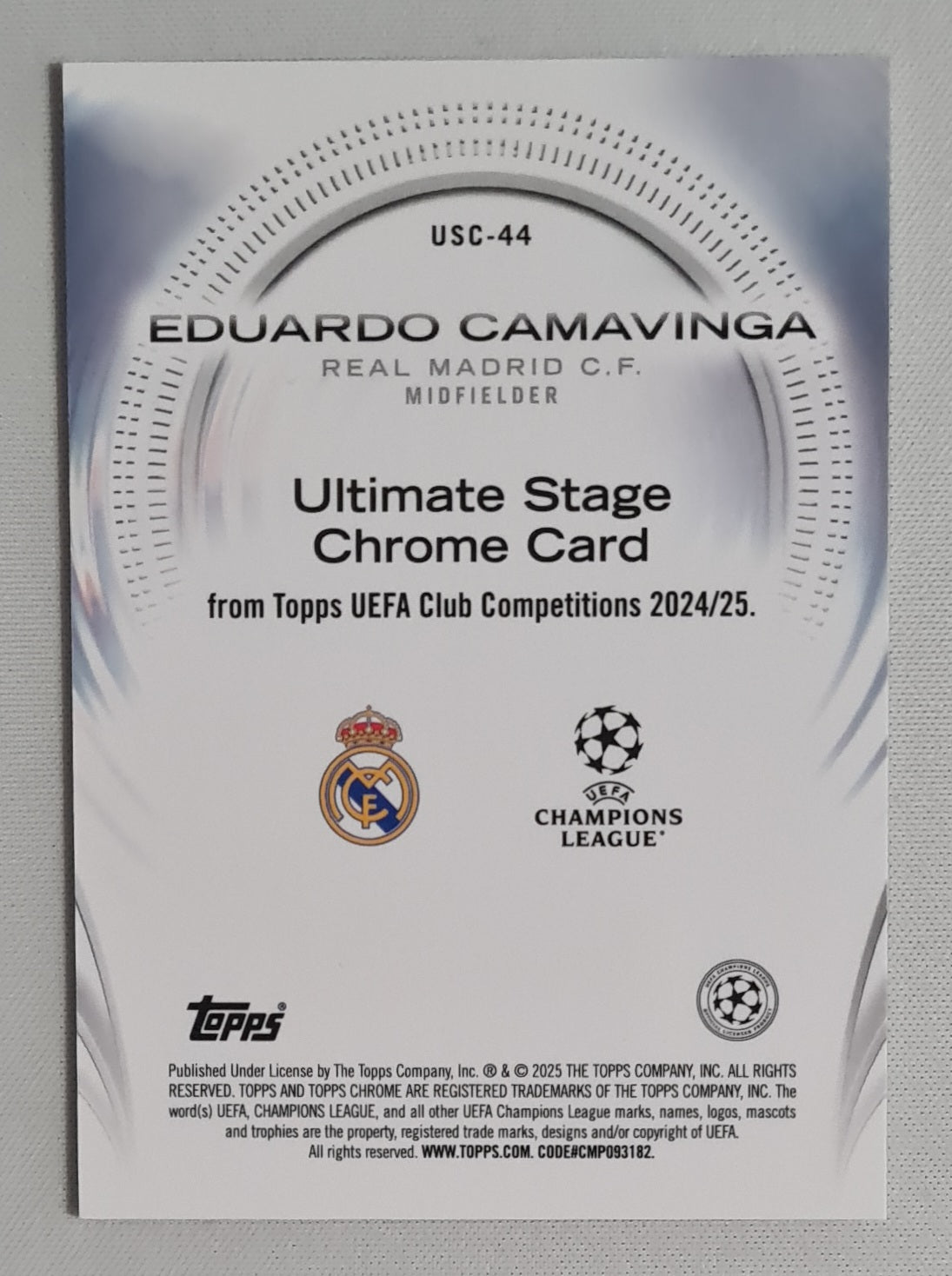 Eduardo Camavinga - 2025 Topps Chrome Ultimate Stage Chrome Card Real Madrid C.F. #USC-44 Disco Refractor