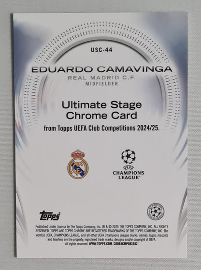 Eduardo Camavinga - 2025 Topps Chrome Ultimate Stage Chrome Card Real Madrid C.F. #USC-44 Disco Refractor