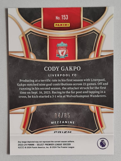 Cody Gakpo - 2023/24 Panini Select Premier League Soccer #153 Mezzanine Prizm White Cracked Ice /85