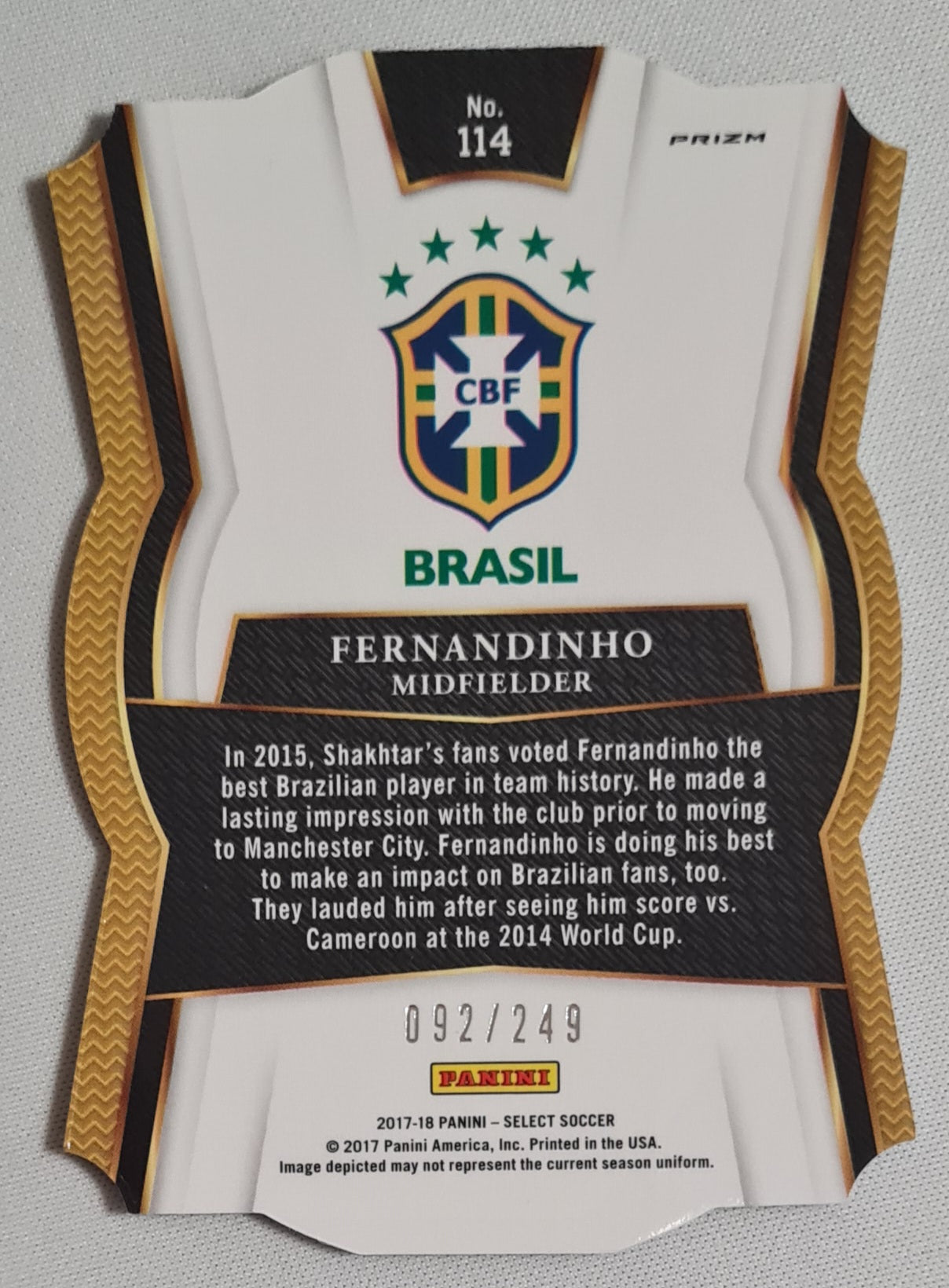 Fernandinho - 2017/18 Panini Select Soccer National Team Brasil #114 Die Cut Blue Refractor /249