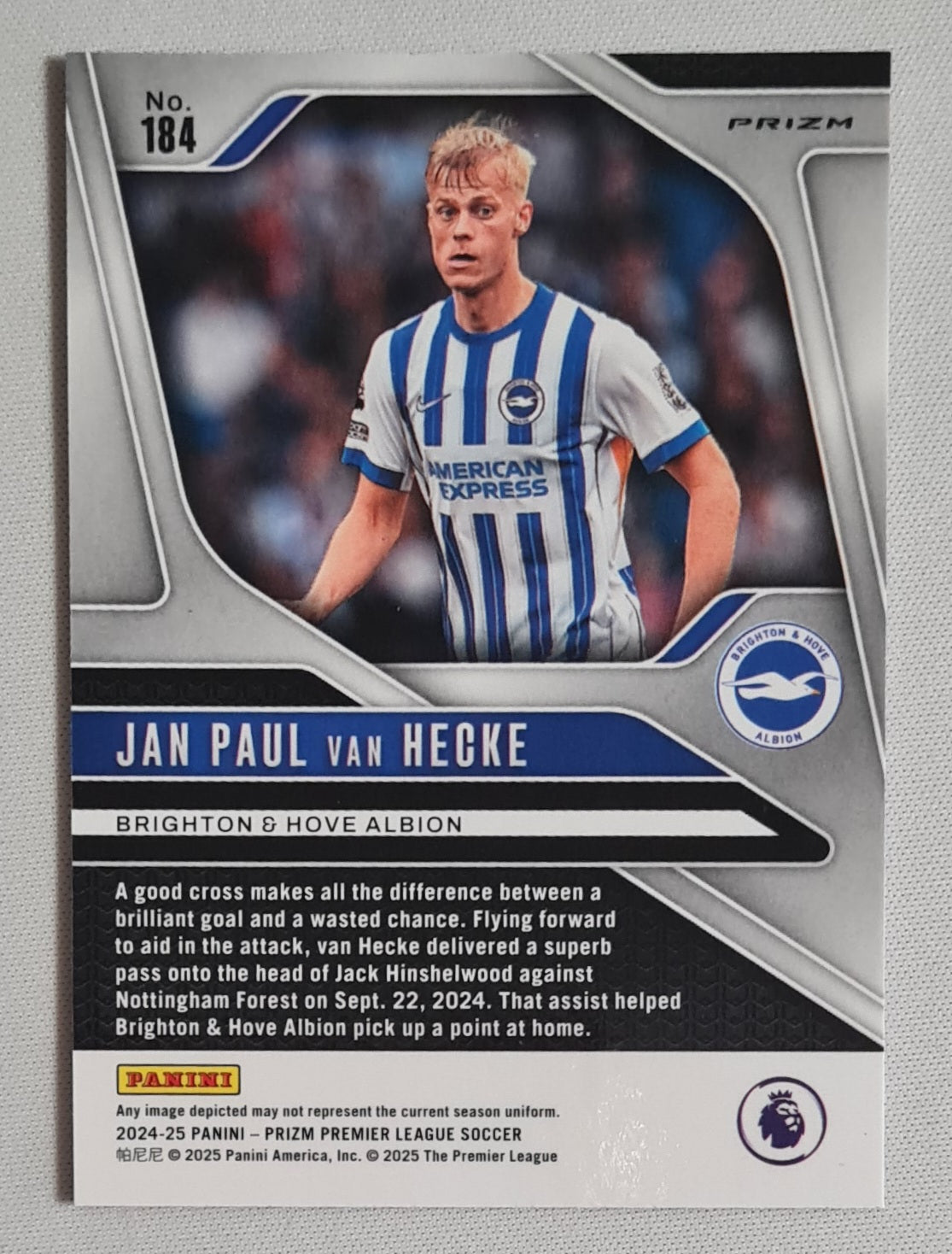 Jan Paul van Hecke - 2024/25 Panini Premier League Soccer Brighton & Hove Albion #184 Tiger
