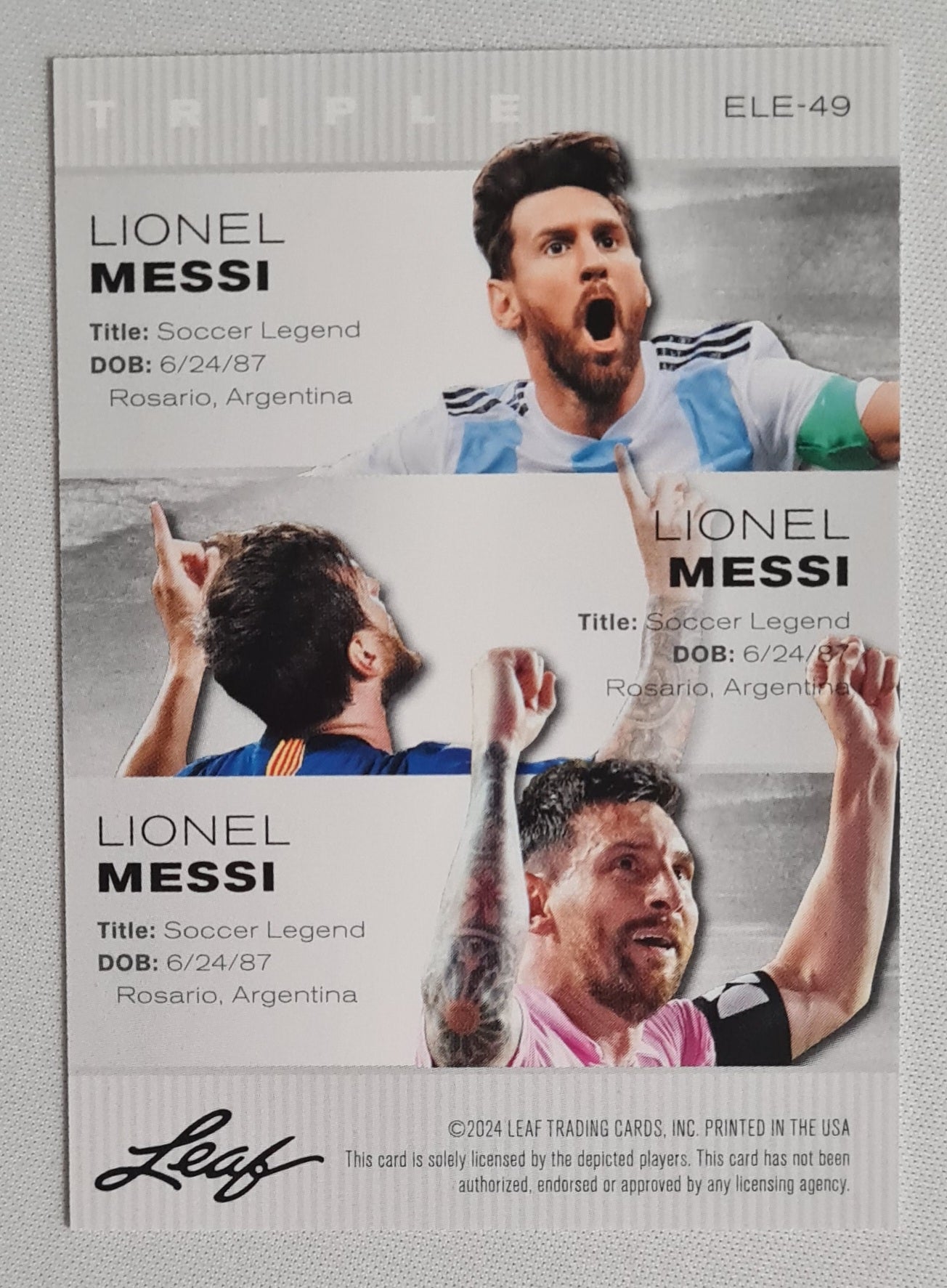 Lionel Messi - 2024 Leaf Exclusive Legends Edition Triple #ELE-49