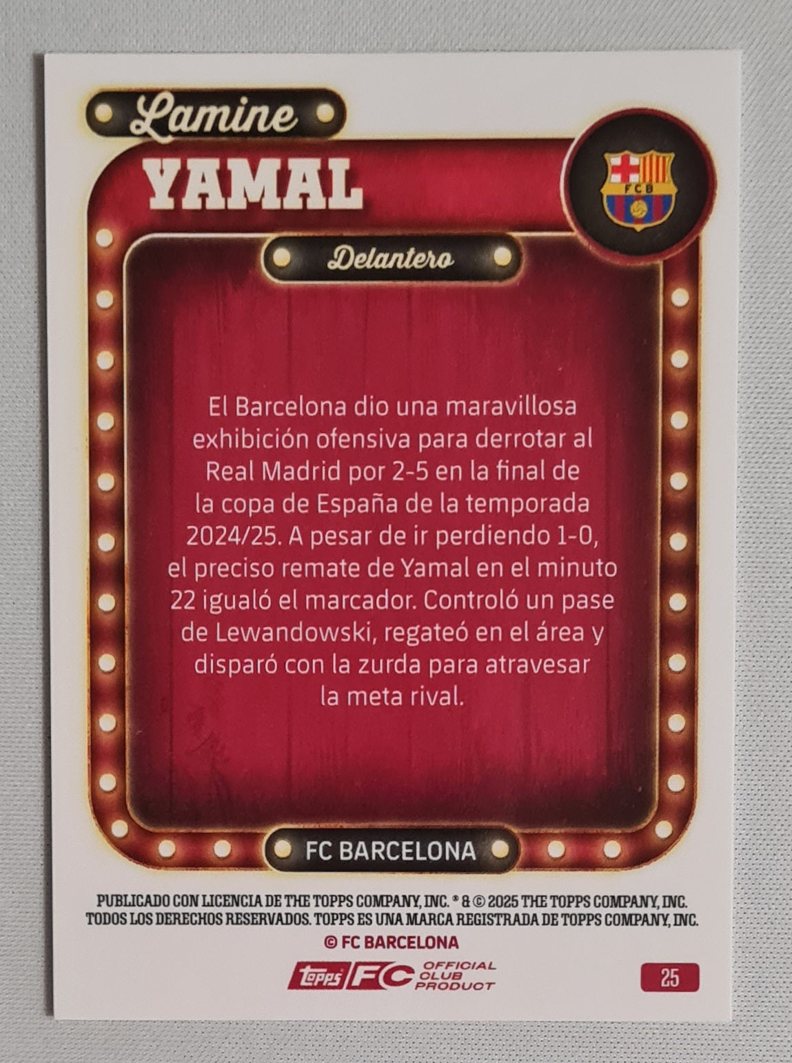 Lamine Yamal - 2025 Topps FC Barcelona Delantero #25 (Spanish - Spellbound)