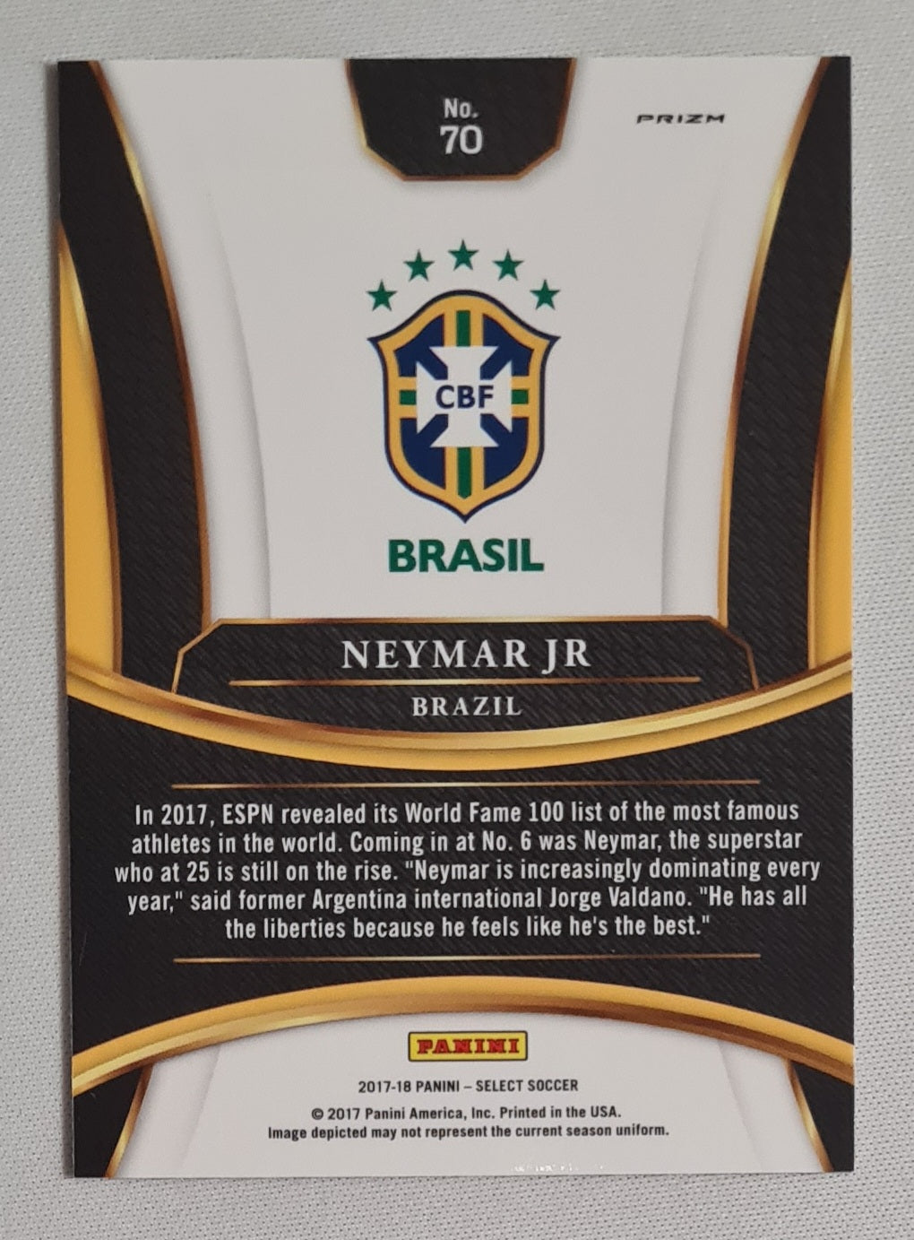 Neymar Jr. - 2017/18 Panini Select Soccer National Team Brazil #70 Multi Color