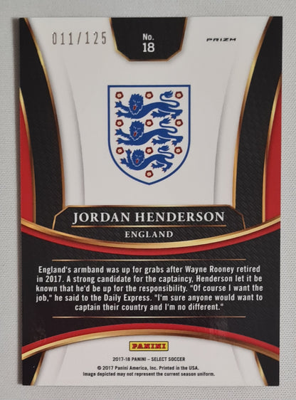 Jordan Henderson - 2017/18 Panini Select Soccer National Team England #18 Red Prizm /125