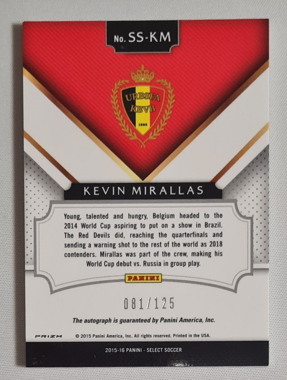 Kevin Mirallas - 2015/16 Panini Select Soccer Belgium #SS-KM /125 / Autograph