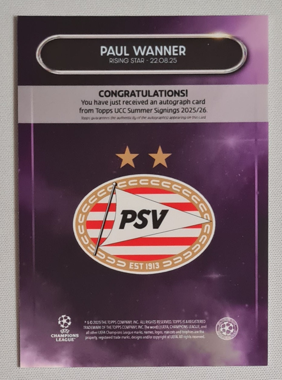 Paul Wanner - 2025 Topps PSV Eindhoven Summer Signings - Rising Star - 220825 (CL) /50 /Autograph