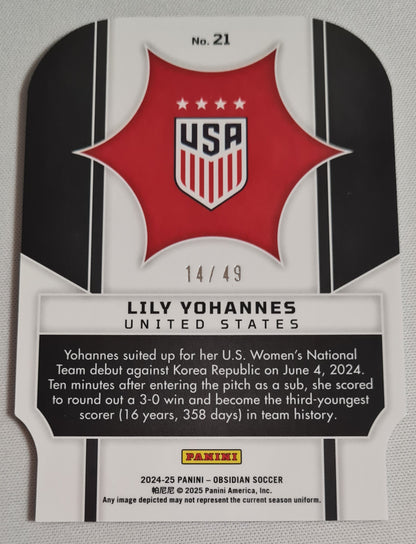 Lily Yohannes - 2024/25 Panini Obsidian Soccer SUPERNOVA Team USA #21 Die Cut /49 / Autograph