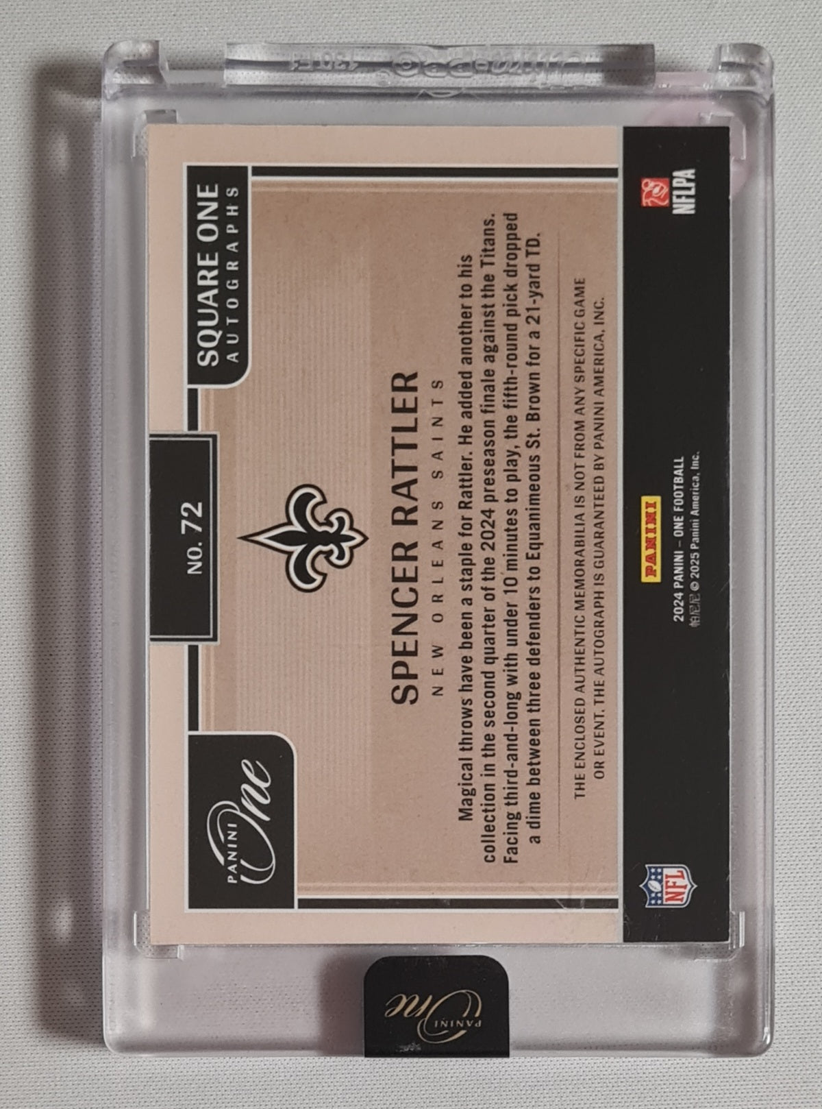Spencer Rattler - 2024 Panini One Football NFL Saints Square One Autograph #72 /Patch / Autograph