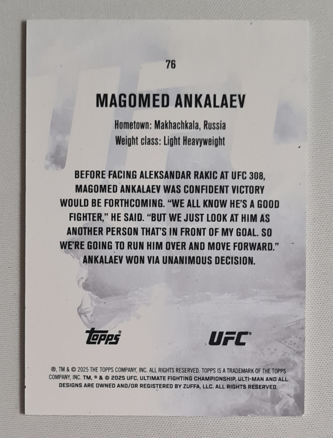 Magomed Ankalaev - 2025 Topps YFC Fighter KNOCKOUT #76 /25
