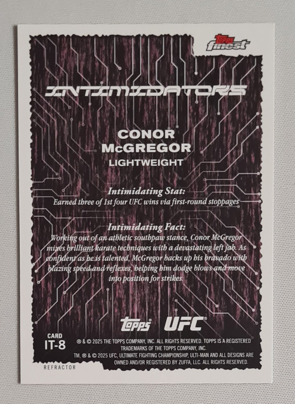 Conor McGregor - 2025 Topps Finest INTIMIDATORS UFC Fighter Lightweight #IT-8 Gold