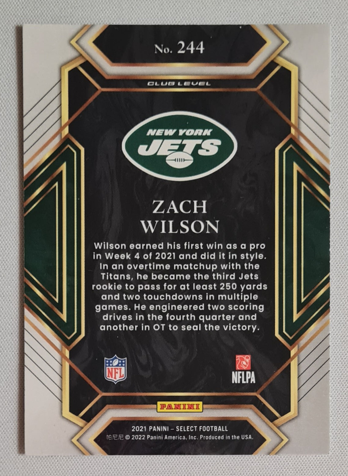 Zach Wilson - 2021 Panini Select Football NFL NY Jets #244 Club Level