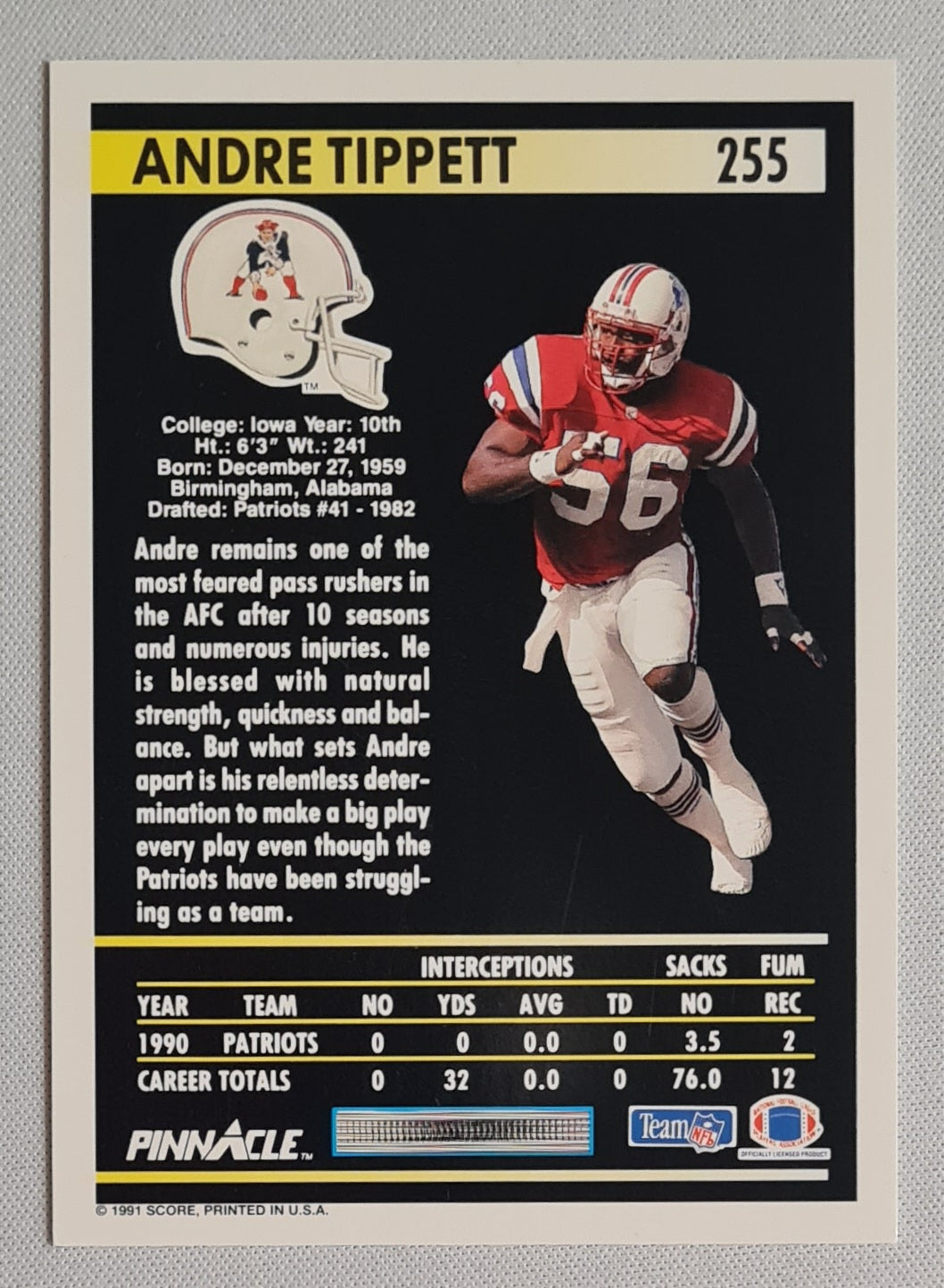 Andre Tippett - 1991 Score Pinnacle NFL New England Patriots #255