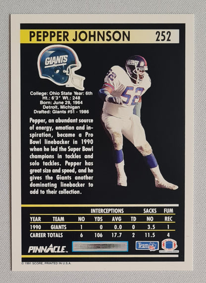 Pepper Jonhson - 1991 Score Pinnacle NFL New York Giants #252