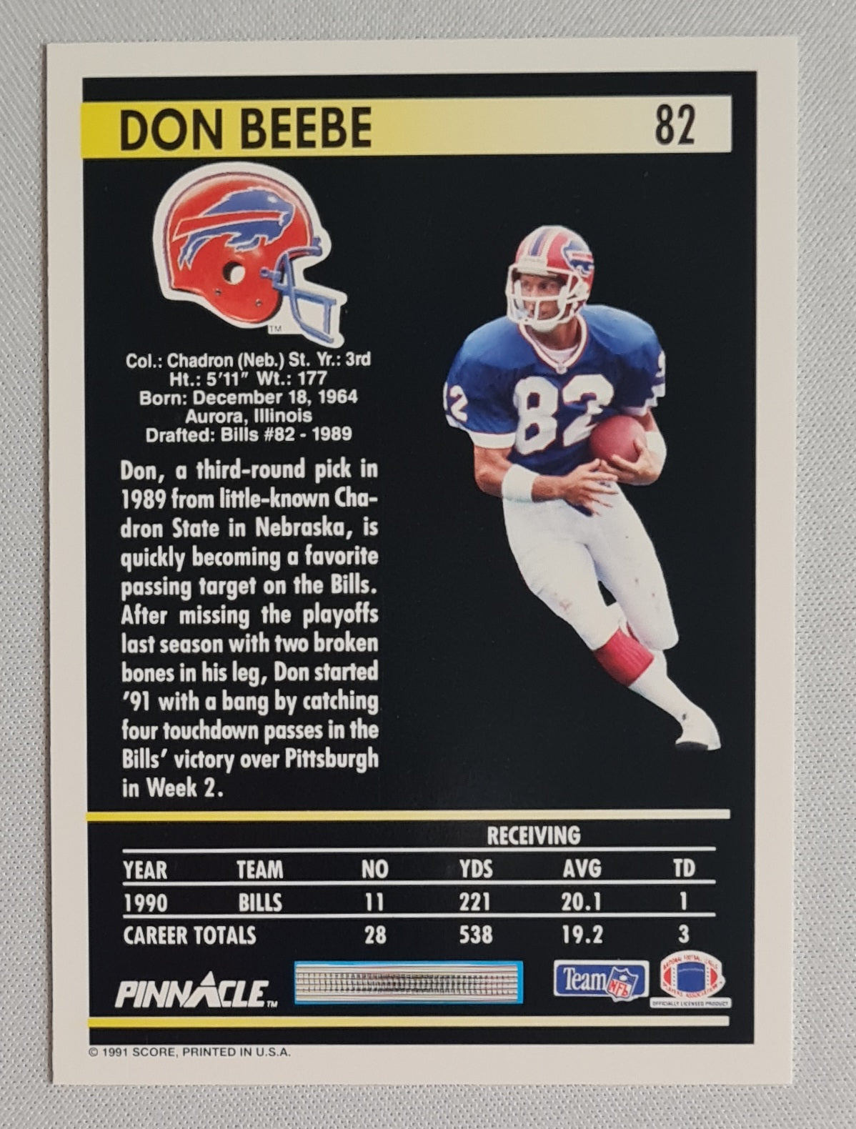 Don Beebe - 1991 Score Pinnacle NFL Buffalo Bills #82